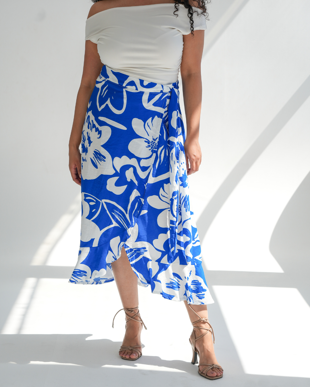 Bright Blue Floral Wrap Skirt
