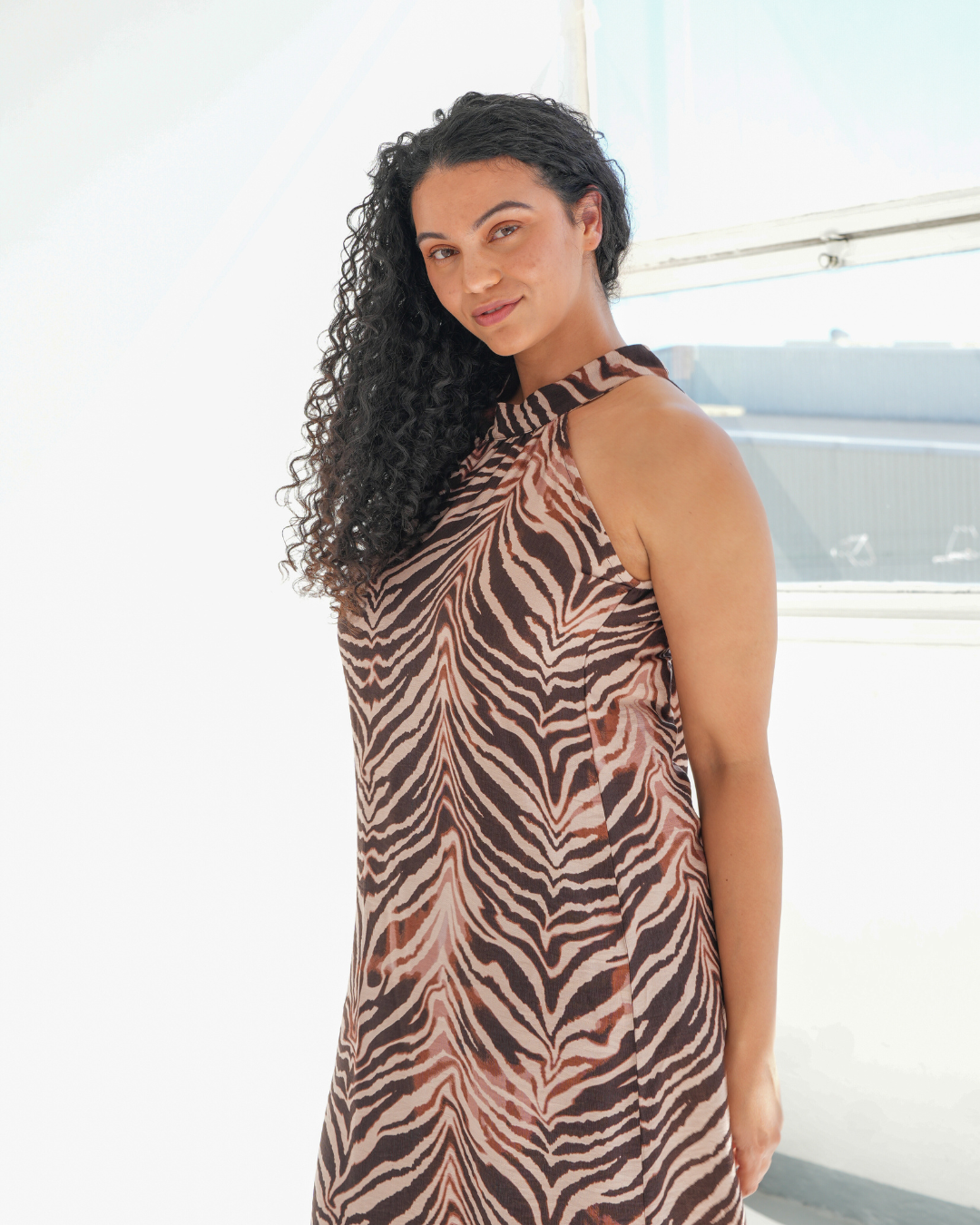 Zebra Print Halterneck Dress