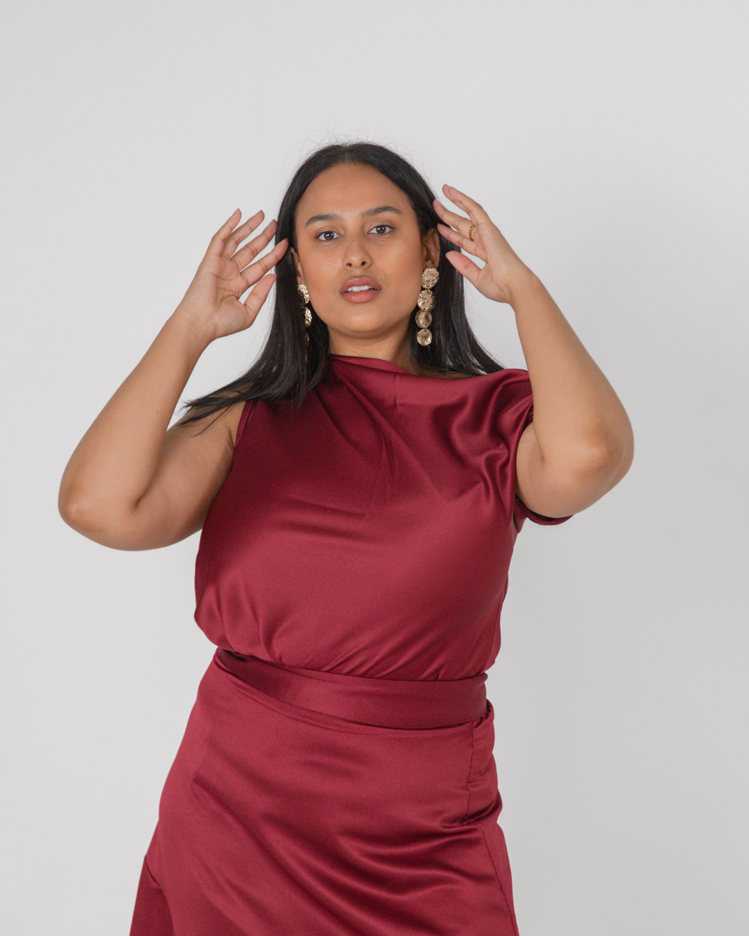 One Shoulder Satin Drape Top | Berry