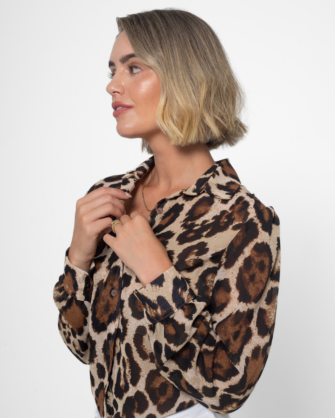 Leopard Print Chiffon Button Up Blouse