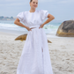 Gathered Linen Maxi Skirt | White