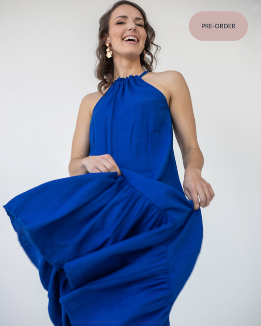 Casual Cobalt Blue Halterneck Dress