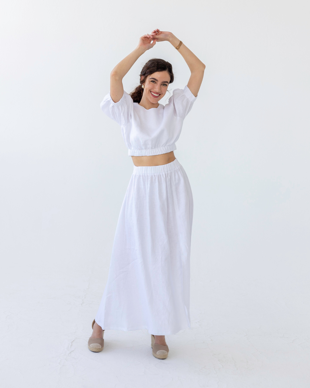 Gathered Linen Maxi Skirt | White