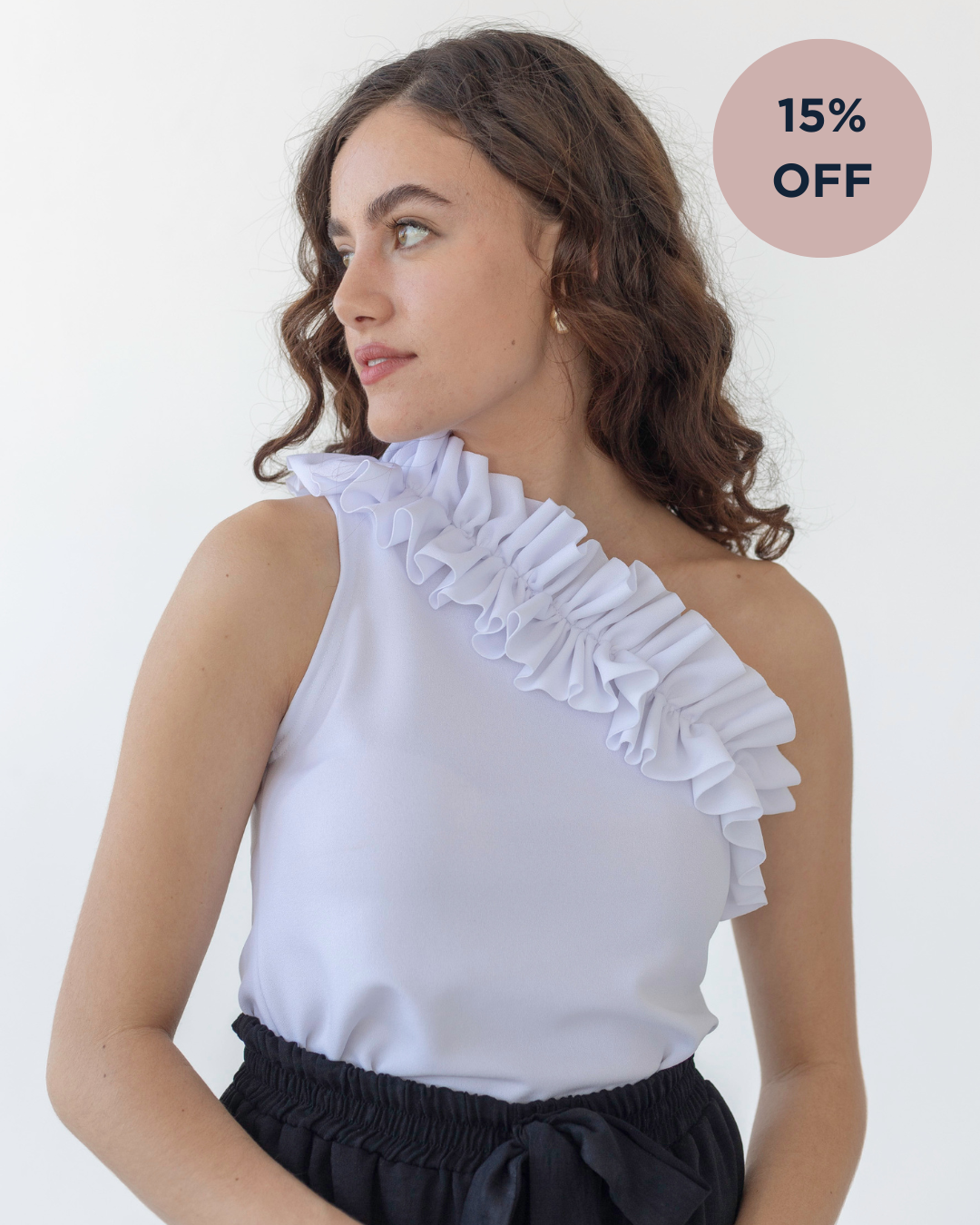 One Shoulder Ruffle Top | White