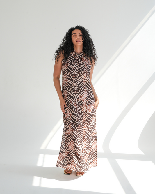 Zebra Print Halterneck Dress