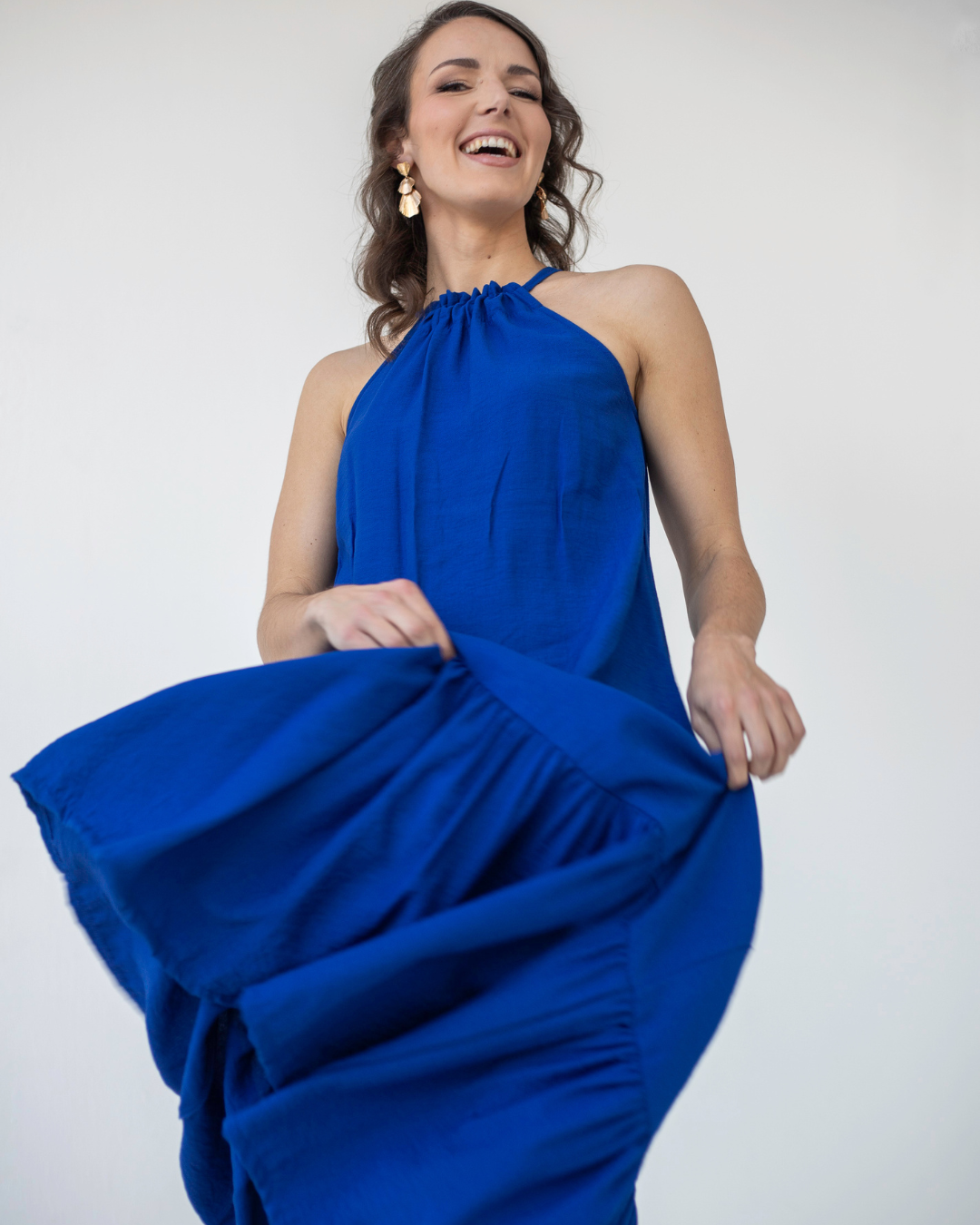 Casual Cobalt Blue Halterneck Dress