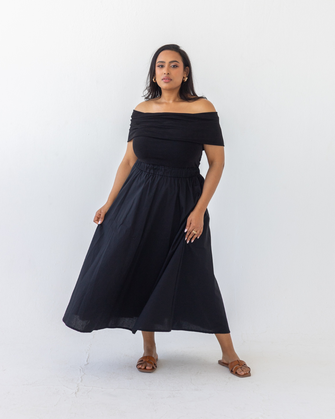 Cotton A-Line Midi Skirt