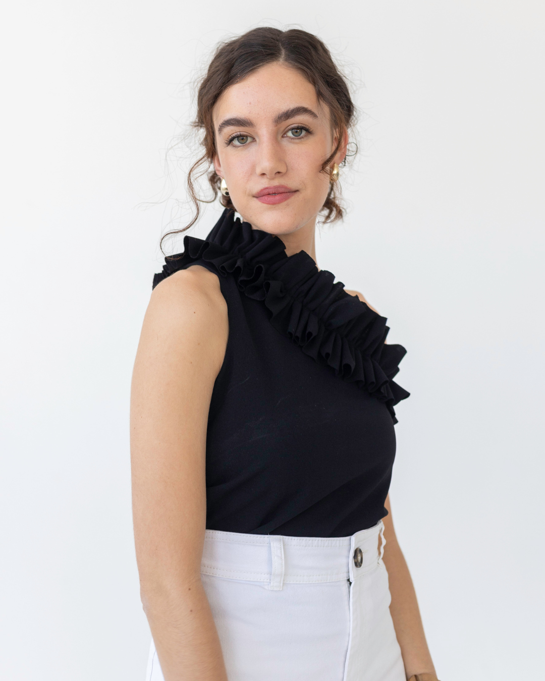 One Shoulder Ruffle Top | Black