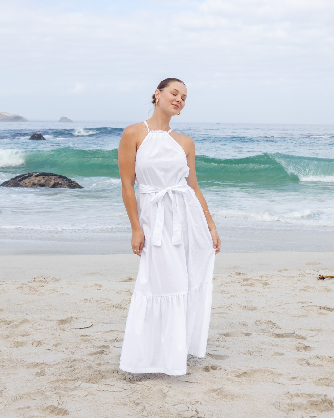 White Cotton Halterneck Dress | Flikker x LE | RU