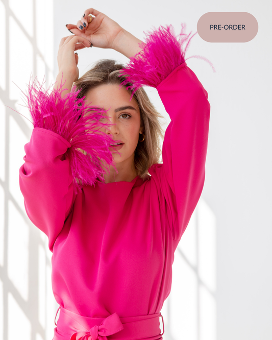 Feather Trim Top | Fuchsia