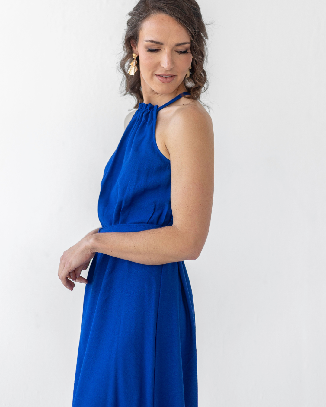 Casual Cobalt Blue Halterneck Dress