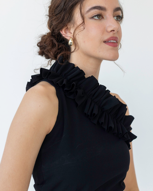 One Shoulder Ruffle Top | Black