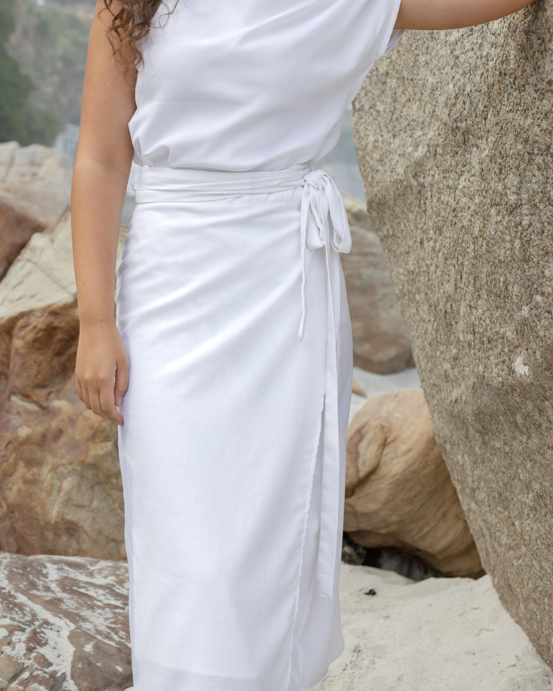 Linen Rayon Wrap Skirt | White