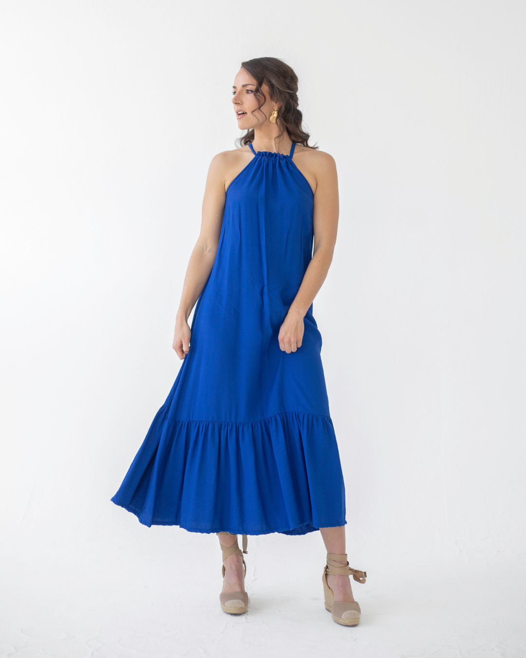 Casual Cobalt Blue Halterneck Dress