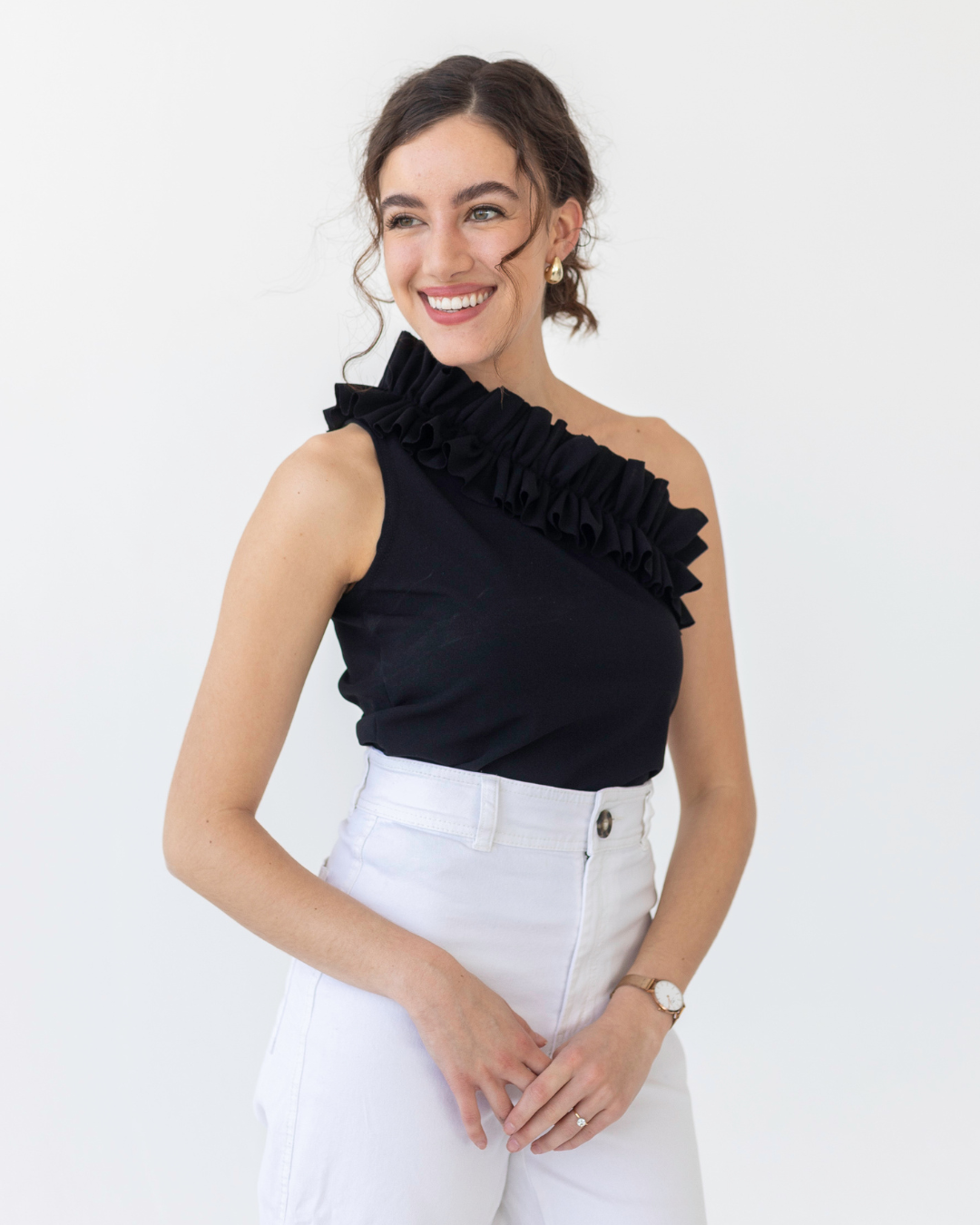 One Shoulder Ruffle Top | Black