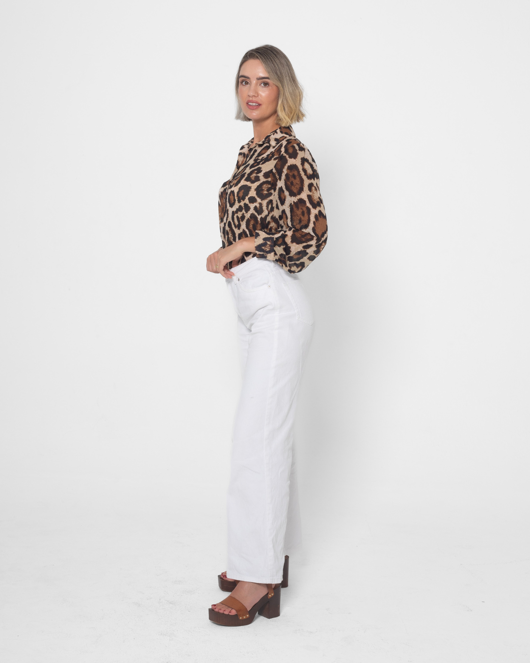 Leopard Print Chiffon Button Up Blouse