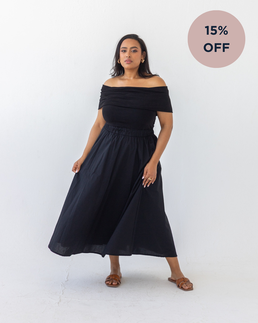 Cotton A-Line Midi Skirt