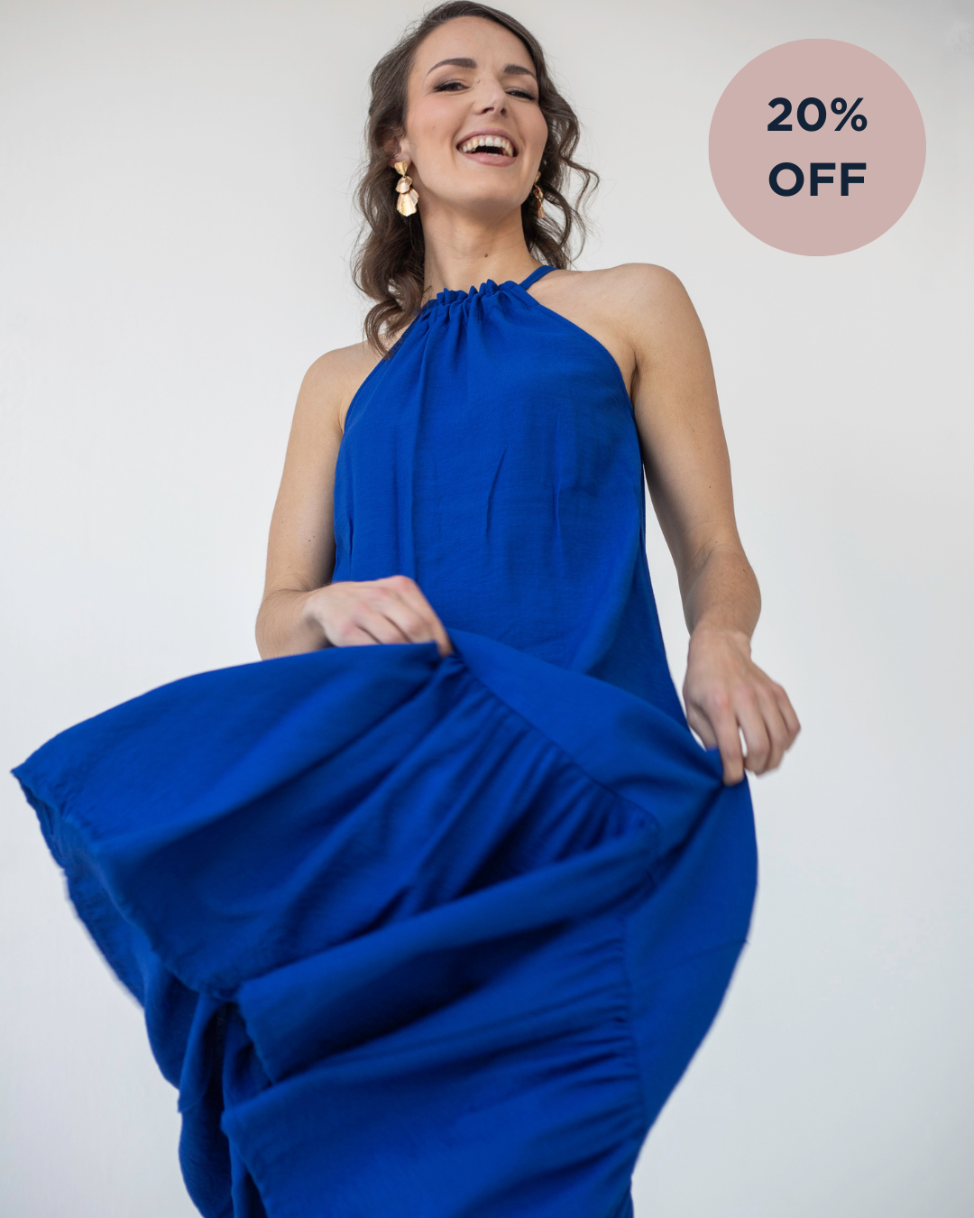 Casual Cobalt Blue Halterneck Dress