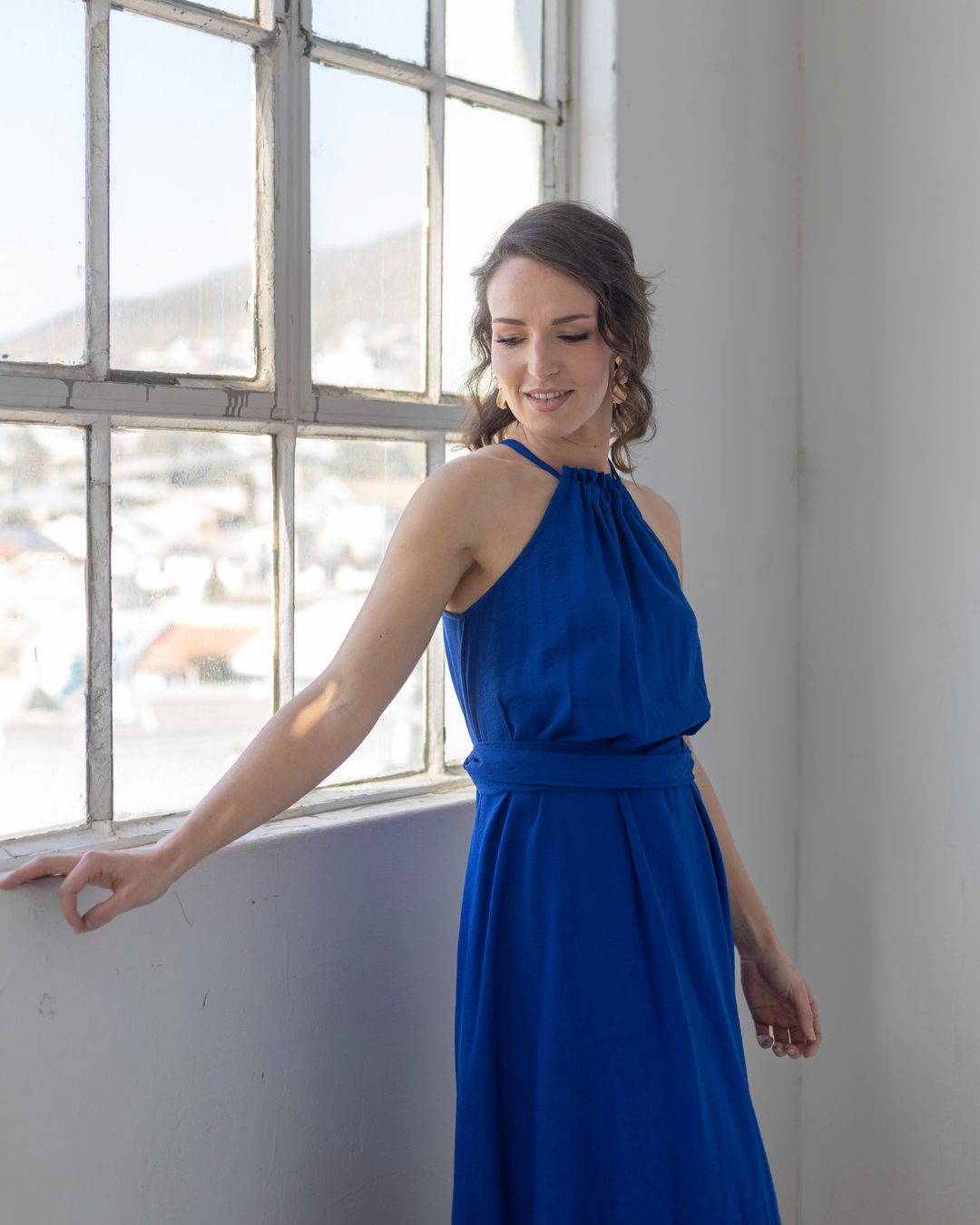 Casual Cobalt Blue Halterneck Dress