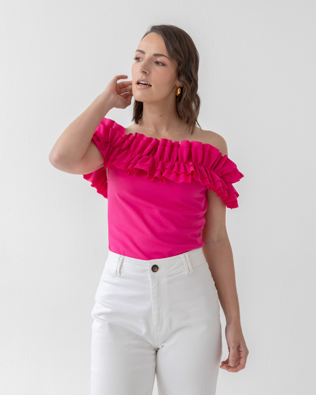 Pink Off-the-Shoulder Ruffle Top