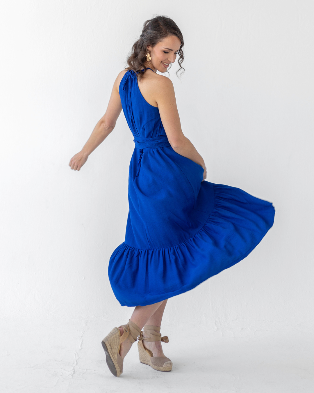 Casual Cobalt Blue Halterneck Dress