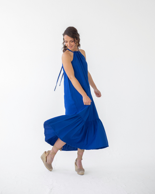 Casual Cobalt Blue Halterneck Dress