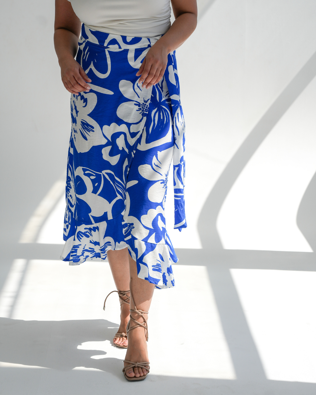 Bright Blue Floral Wrap Skirt