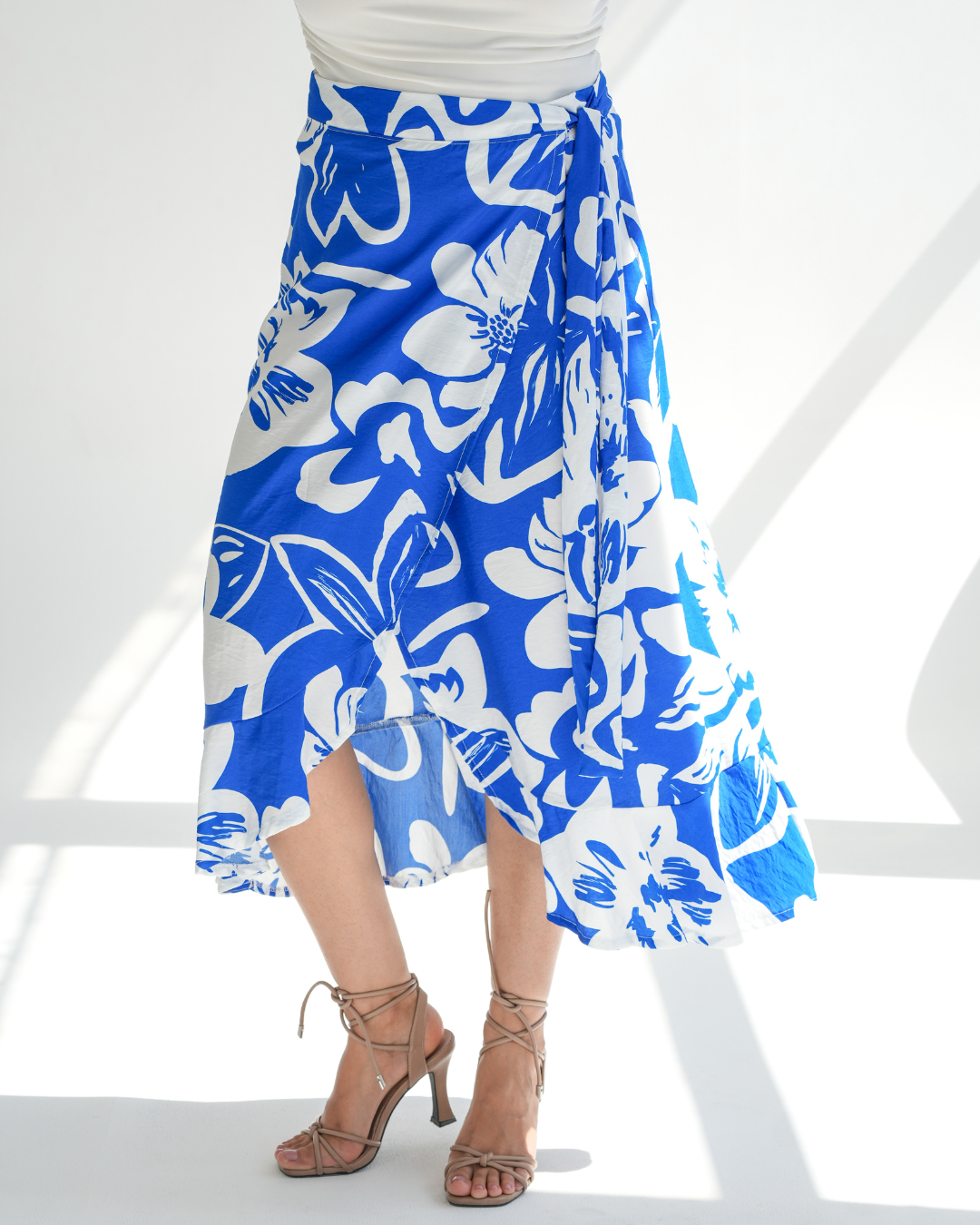 Bright Blue Floral Wrap Skirt