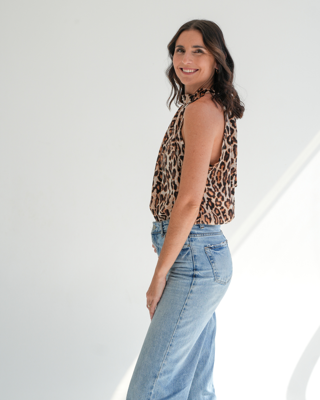Leopard Print Satin Halterneck Blouse