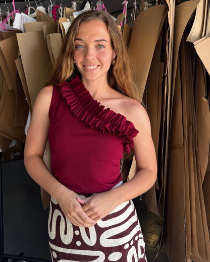 The Festive One Shoulder Ruffle Top