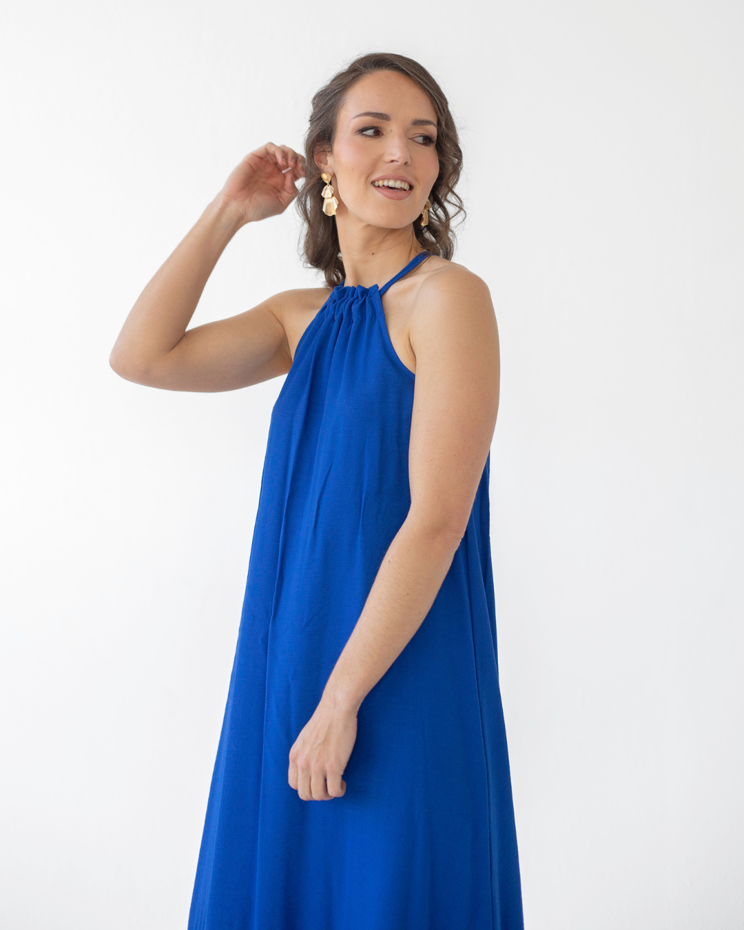 Casual Cobalt Blue Halterneck Dress