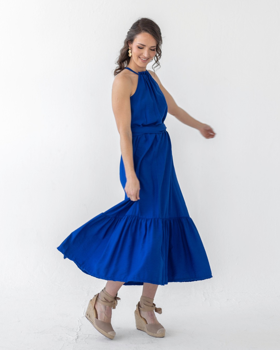 Casual Cobalt Blue Halterneck Dress