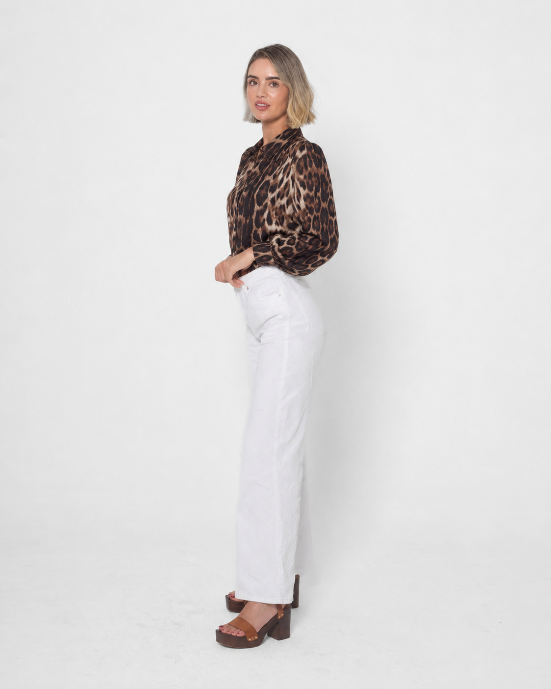 Dark Leopard Chiffon Button Up Blouse