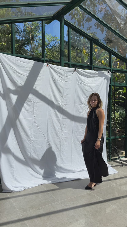 Satin Low Back Halterneck Dress | Black